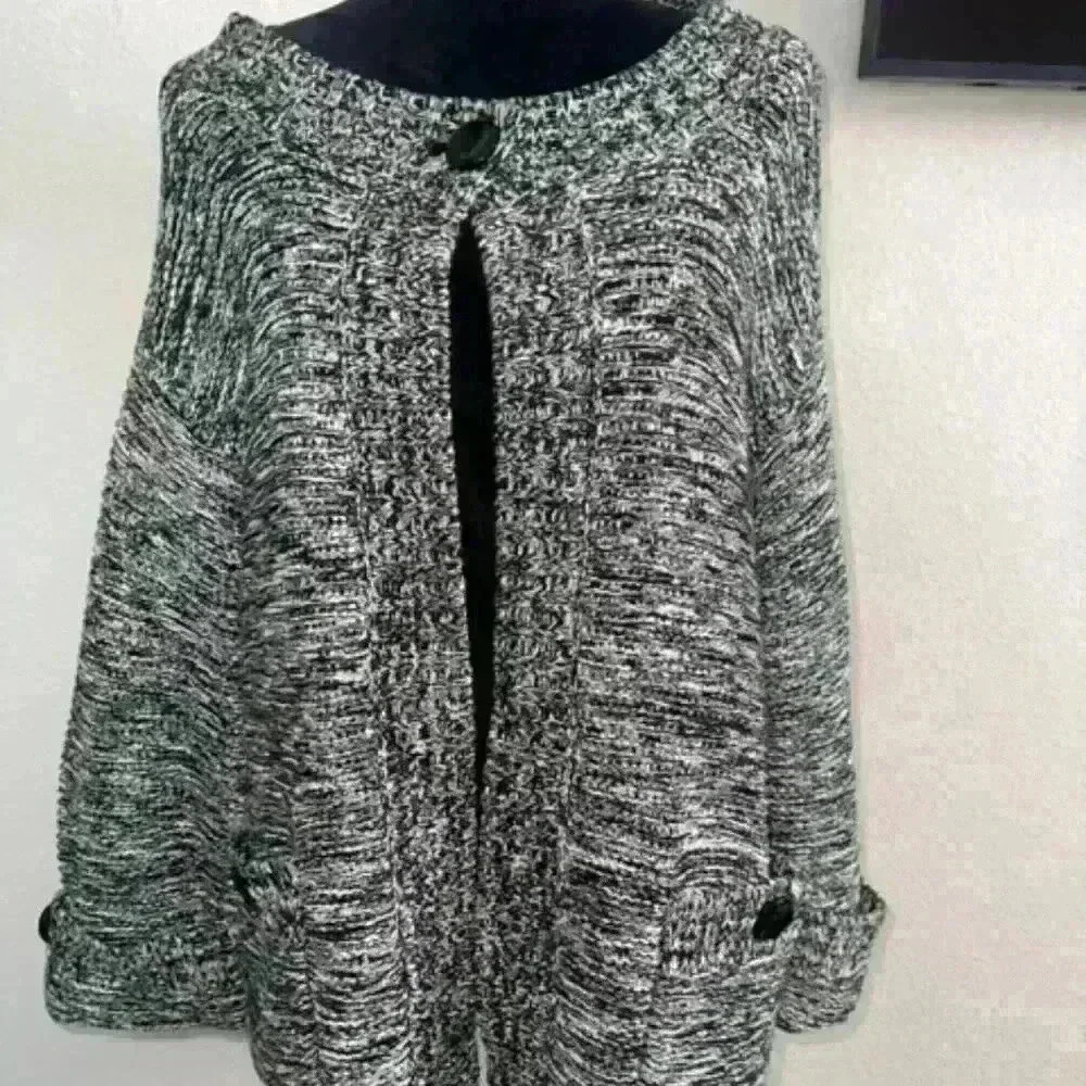 Jones New York Black and White Marled Knit Cardigan